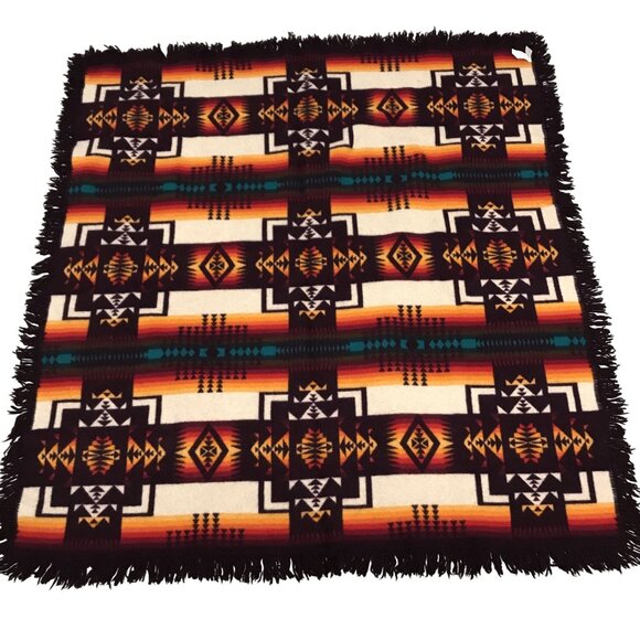 Pendleton Depuis 1863 Wool Blanket Aztec Southwestern Brown Orange 66" X 61" - Picture 2 of 9